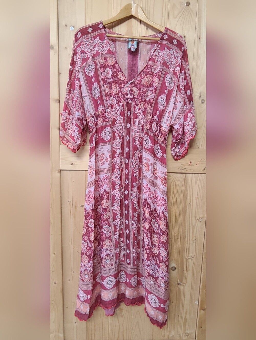 Johnny Was Pink Dress With Scalop Edges
